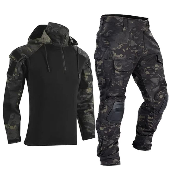 Paintball Suits Work Clothing Uniform Multi Pockets Combat Camo Shirts with Hood Cargo Knee Pads Pants Hunting Clothes