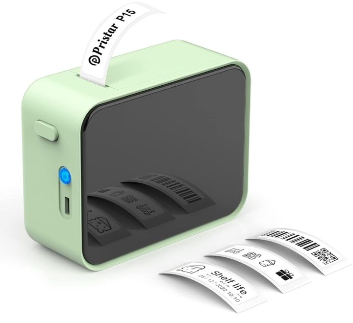 Pristar Label Maker Machine P15 Bluetooth Label Maker with Tape, USB Rechargeable Thermal Label Printer for iOS & Android Easy to Use Wireless Sticker Label Printer for Home Office School (Green)