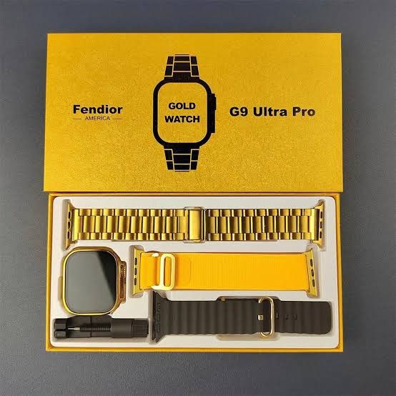 G9 Ultra Pro / 59 Ultra Max Smart Watch (Golden Edition) - 49MM Ultra Series 8 - NFC - Bluetooth Call - Customize Wallpaper - Wireless Charging - Real Screws and Straps Locks