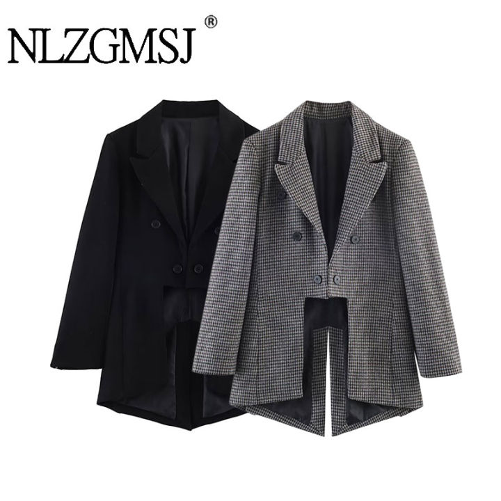 NLZGMSJ 2026 Spring Fashion Vintage Asymmetry Stylish Long Women Blazer Office Lady Fashion Jacket Female Blazer