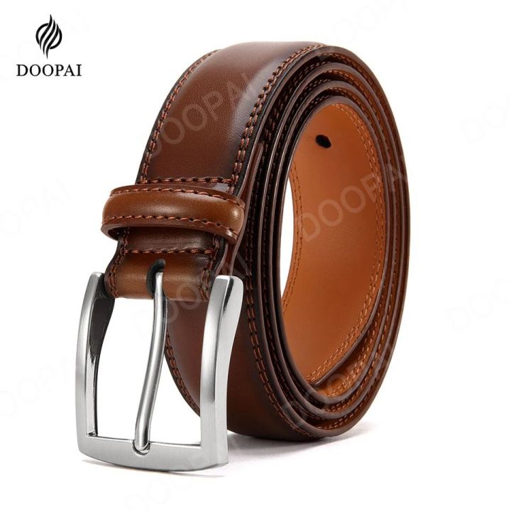 Men's Genuine Leather Belt Versatile Metal Pin Buckle Belt Luxury Strap  Male Belt Business Casual Belt