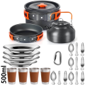Outdoor camping cooking set, non stick pot nested storage set, 1-3 person travel tableware, picnic teapot, cooking utensils. 