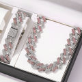 2pcs Jewelry Set Hip Hop Geometric Cuban Chain Neck Fashionable High Quality Hip Hop Rhinestone Neck Bracelet Jewelry holiday gi. 