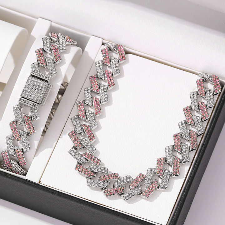 2pcs%20Jewelry%20Set%20Hip%20Hop%20Geometric%20Cuban%20Chain%20Neck%20Fashionable%20High%20Quality%20Hip%20Hop%20Rhinestone%20Neck%20Bracelet%20Jewelry%20holiday%20gi%20-%20Image%205