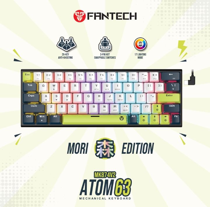 Fantech Mechanical Keyboard (Atom 63) (Mori Edition) and Atom 81 (Mizu Edition) RGB 3 Pins Hot swappable ---RED & BLUE SWITCH
