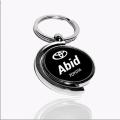 Half Moon Metal keychain with name logo printing beautifully customizable. Round Moon Keychain.  Keyring. 