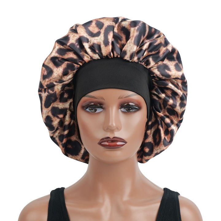 Women's Leopard Print Satin Sleep Bonnet Single-Layer Nightcap Hair Care Bedtime Routine Essential 1-Pack