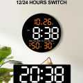 Remote Control LED Wall Clock with Dual Alarms,Calendar,Temperature and Humidity.Brightness Adjustable. 