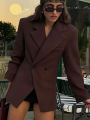 Women Fashion Solid Blazer Lapel Slim Double Breasted Long Suit Coat Female Wild Office Lady Commute Woman Outercoat Top.