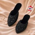 Steppora Women Sequin Mules - Fancy Party Wear Shoes For Girls - Velvet Flat Slippers - Wedding Khussa Style Mules. 
