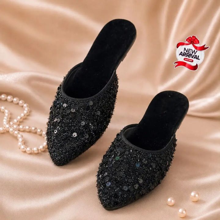 Steppora%20Women%20Sequin%20Mules%20-%20Fancy%20Party%20Wear%20Shoes%20For%20Girls%20-%20Velvet%20Flat%20Slippers%20-%20Wedding%20Khussa%20Style%20Mules%20-%20Image%207