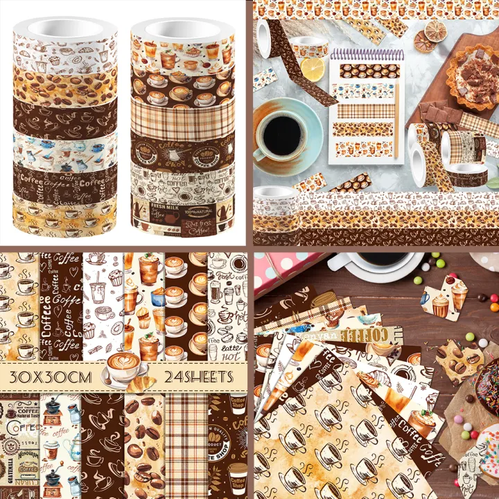 Cafe Rapper Paper With Pattern Vintage Coffee Pattern Washi Tape and Scrapbooking Paper Double-Sided ...