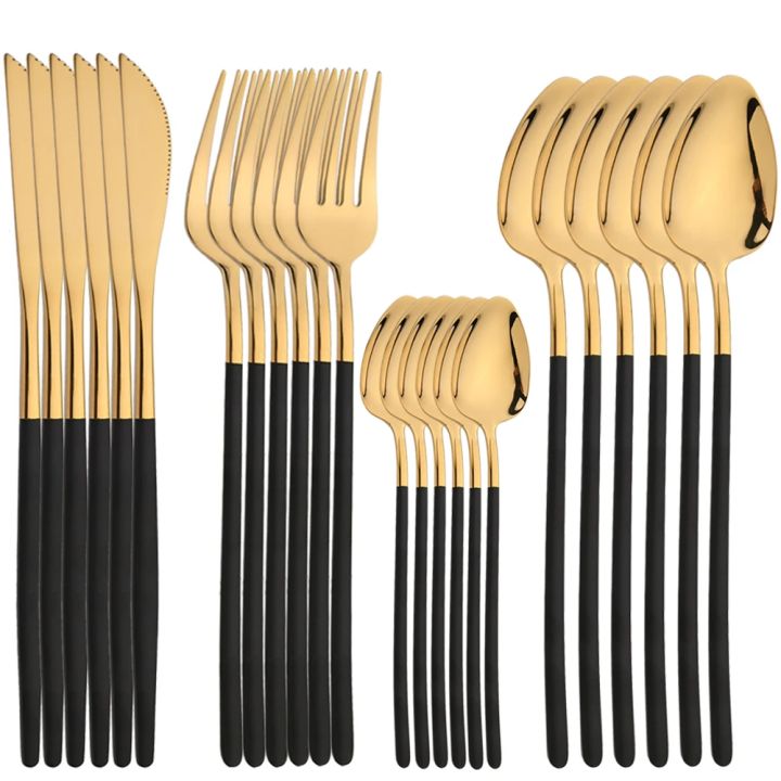 24pcs Western Cutlery Set Stainless Steel Christmas Dinnerware Set Fork Knife Spoon Tableware Set Flatware Set Silverware Set