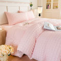 3pcs White seersucker Duvet Cover Set (1*Duvet Cover + 2*Pillowcase, Without Core),pink Bedding Set. 