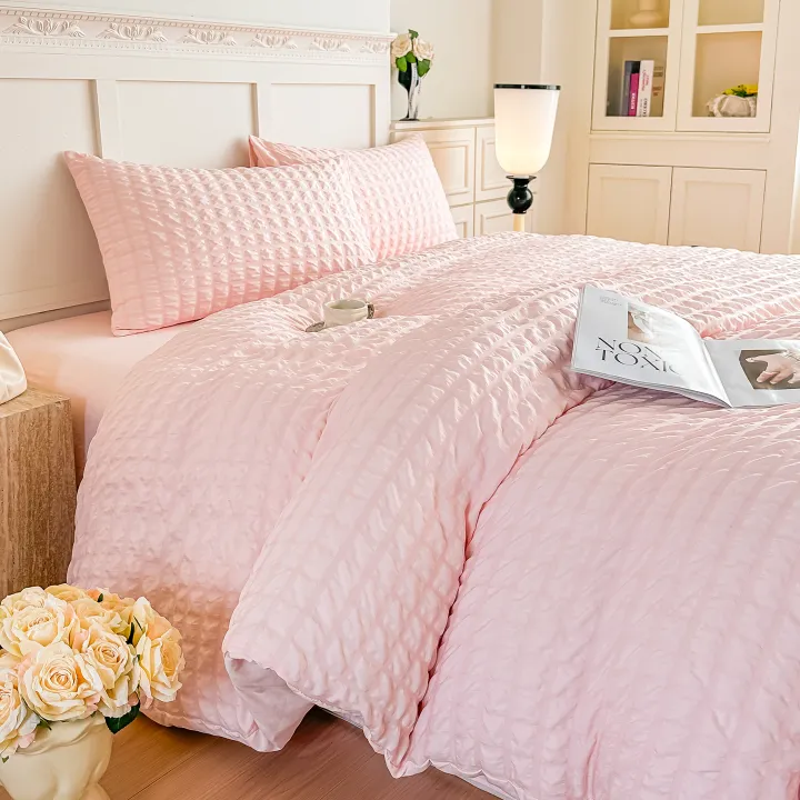 3pcs%20White%20seersucker%20Duvet%20Cover%20Set%20(1*Duvet%20Cover%20+%202*Pillowcase,%20Without%20Core),pink%20Bedding%20Set%20-%20Image%207