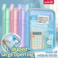 HUAJIE L-Shaped Large Opening Mesh File Bag, Multi-Layer Zipper, Transparent Exam Paper Folder, Portable Storage for Students. 