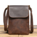 Genuine Leather Retro Sling Crossbody Bags Men Phone Key Organizer Bag Wallet Men's Flip Magnetic Buckle Shoulder Bag.