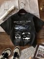Print Crop Tops, Short Sleeve Crew Neck Casual Top For Summer & Spring, Women's Clothing. 