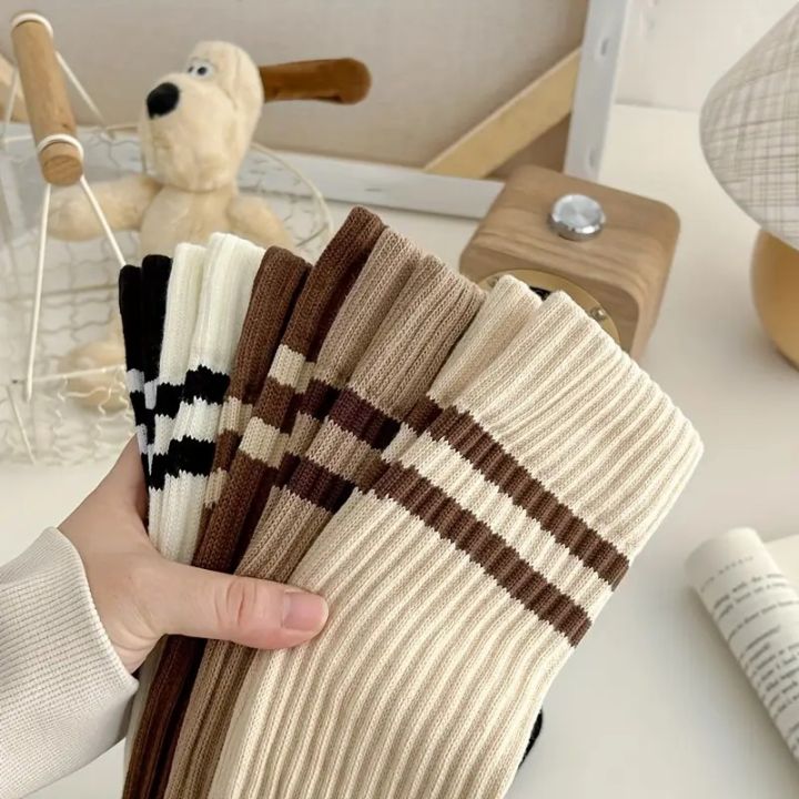 1/5%20Pairs%20Women%20Autumn%20Winter%20Striped%20Calf%20Socks%20Warmth%20Comfort%20Fashion%20College%20Jk%20Style%20Slimming%20High%20Tube%20Stacking%20Socks%20-%20Image%202