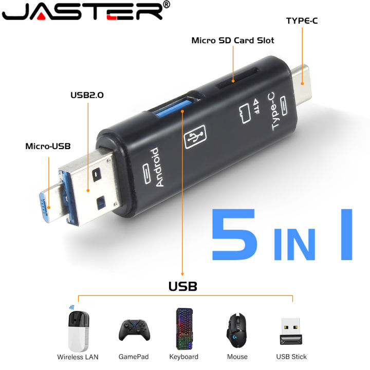5-in-1 Multifunction Card Reader External Storage Black Stretch for ...
