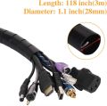 Universal 2M Flexible Black Cable Protector Wrap Line Coiled Management Tube for Office Wire Cord Organizer Cover Sleeve. 
