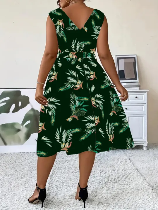 Elegant%20Plus%20Size%20Women's%20Fashion%20Print%20%20V-Neck%20Dress%20Stylish%20Commute%20Slim%20Fit%20Sleeveless%20Dress%20-%20Image%206
