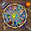 VIKAMA Astrology Ceremony Tablecloth Black on White Zodiac Waterproof Stain Resistant Meditation Divination Energy Healing. 