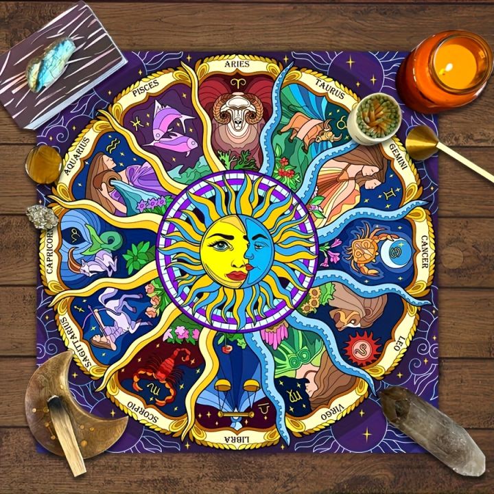 VIKAMA%20Astrology%20Ceremony%20Tablecloth%20Black%20on%20White%20Zodiac%20Waterproof%20Stain%20Resistant%20Meditation%20Divination%20Energy%20Healing%20-%20Image%204
