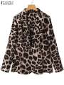 ZANZEA Oversized Button Up Outwears Women OL Blazer Fashion Ladies Office Suits 2025 Spring Summer Female Leopard Lapel Coats. 