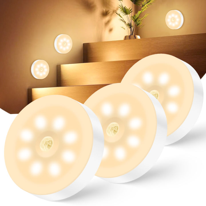 3 Pcs Motion Sensor Light Indoor, Rechargeable LED Puck Lights Closet ...