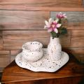 Set of 3 Home Decor Vases and Tray with Flowers - Handmade Pots, Decorative Items for Room, Fancy Decoration Set for Home, Elegant Home Decor Pieces - JangoMango Store. 