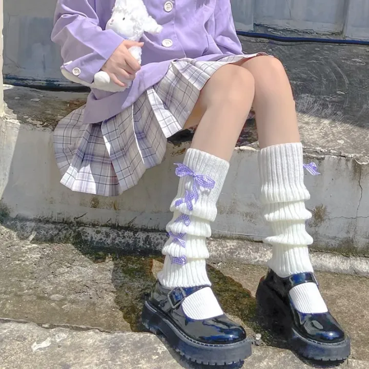 Ribbon%20Bow%20Leg%20Warmers%20Japanese%20Style%20Lolita%20Long%20Socks%20Women%20Gothic%20Legging%20Gaiters%20Knee%20Goth%20Winter%20Knitted%20Cuffs%20Ankle%20Warmer%20-%20Image%203