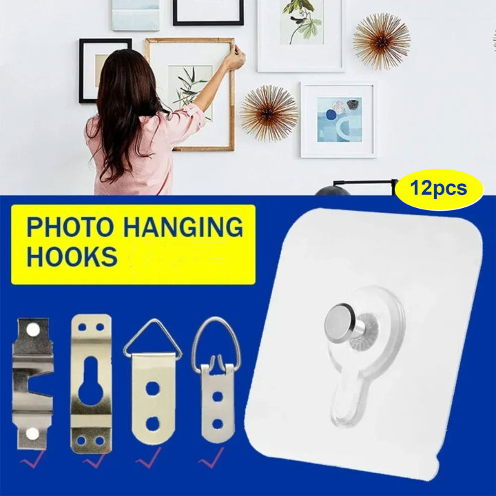 12pcs Seamless Selfadhesive Wall Nails Photo Frame Poster No Drilling