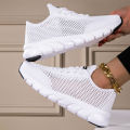 2024 New cross-border large summer hollowed-out woven women's sports casual shoes light running shoes White shoes. 