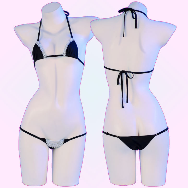 Lingerie Three-point Women's Cosplay Cute Maid Uniform Bikini Cat Anime Cos Fun Underwear Black Lolita Sleepwear