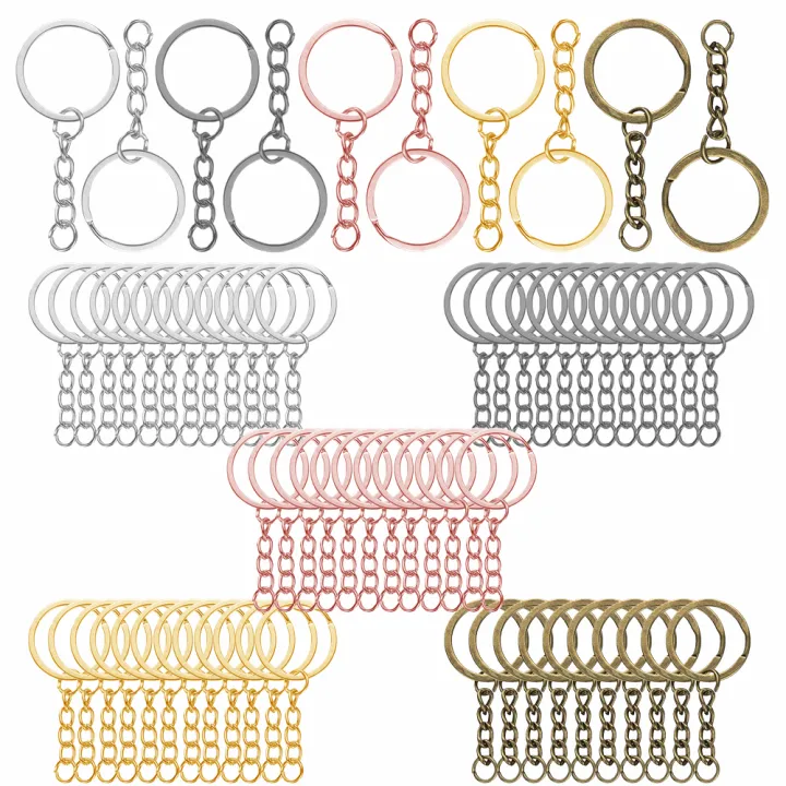 Key Rings Functional 15/25sets metal key rings with chains and connecting loops multi ...