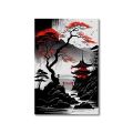 3pcs Vintage Japanese Style Natural Landscape Wall Art Canvas Painting Oriental Black&Red Poster Prints Picture for Home Decor. 