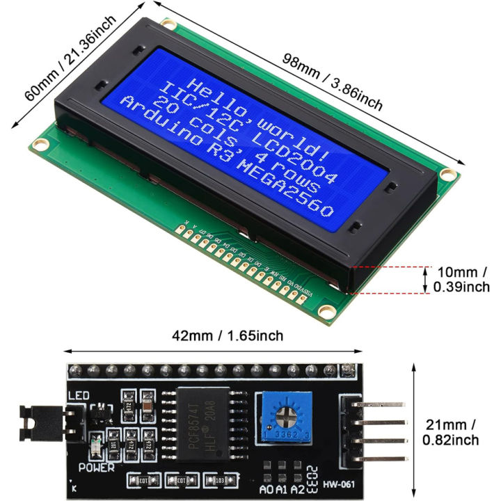 LCD2004%202004%20LCD%20Module%20Blue/Green/White%20Screen%2020X4%20Character%20LCD%20Display%20IIC%20I2C%20Serial%20Interface%20Adapter%20Module%20for%20Arduino%20-%20Image%202