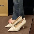 2025 Spring/Autumn New Women's Gentle Pointed Toe High Heels  - Shallow Cut Stiletto Heel Shoes, Bow Decor Elegant Shoes. 