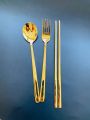 Gold SUS304 Steel Korea Spoon Fork Chopsticks set Luxury Product ကိုရီးယားရွှေဇွန်းခရင်းတူ. 