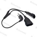 EU CEE7/16 90 Degree Male to Female Dual Output,2 Ways Outlet Extension Cord European 2 Prong M/F Power Splitter Cable. 