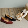2024 Summer Women 3cm High Heels Concise Wine Red Office Pumps Female Metal Buckle Strap High Heels Lady Sweet Mary Jane Shoes. 