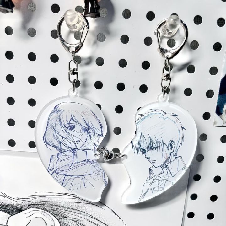 2pcs/set Anime Attack Mikasa Ackerman Figure Acrylic Heart Shape Keychain Backpack Pendant Cosplay Accessories Couple BFF