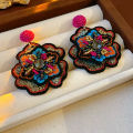 Colorful Rice Beads Embroidered Flower Earrings for Women Unique Design Drop Earring Retro Delicate Luxury Designer Jewelry. 