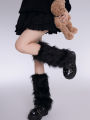 Women's Artificial Fur Leg Warmers Japanese Lolita Autumn And Winter Black And White Knitted Socks Leg Warmers For Women. 