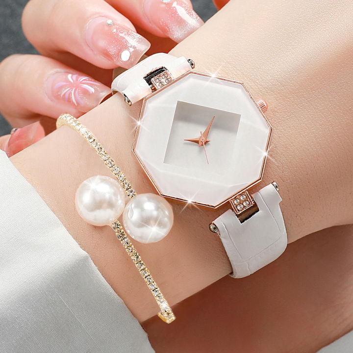 2PCS%20Fashion%20Women's%20Watches%20Casual%20Leather%20Band%20Analog%20Quartz%20Watch%20Pearls%20Bracelet%20Set%EF%BC%88Without%20Box%EF%BC%89%20-%20Image%202