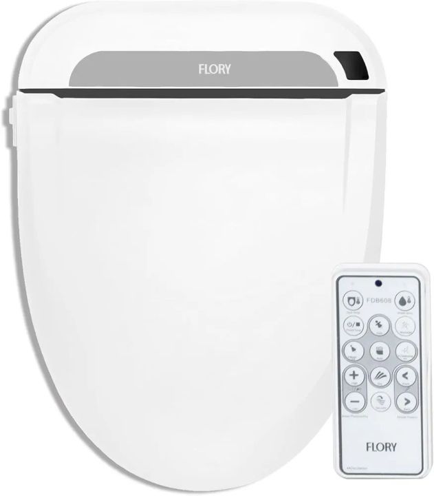 German Imported R FLORY FDB608 Electronic Smart Bidet Seat Bidet Attachment Easy Install Heated Seat Warm Dry Water Power Save Self Cleaning Separate Nozzle (Normal-EU,UK)