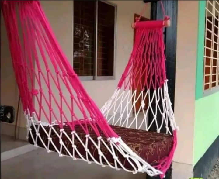 Dolna and Wooden Sticks / Hand Made of Rope Dulna / Adult Rope bed / Hanging Dulna Use For All People / Large Swing Rope bed Rattan Dolna