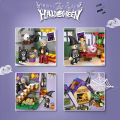 NEW Travel Pumpkin Cart Halloween House Store Street View Shop House Building Blocks Kit Girls Bricks Model Kids Toy Children.