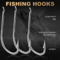 FISH KING 100PCS Saltwater Fishing Hook High Carbon Steel White Single Worm Hook Crank Barbed Fishhook for Bass Fishing Tackle. 